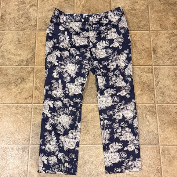 Brooks Brothers Natalie Fit Navy Floral Print Cropped Pants Womens Size 12 - Picture 6 of 8